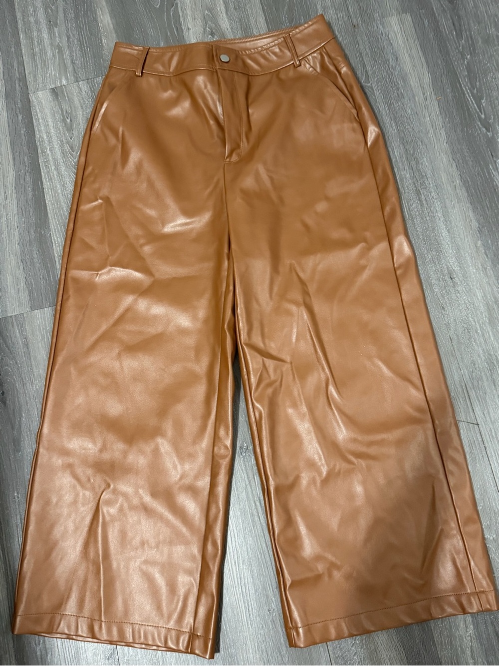 JODIFL Women's Faux Leather Wide-Leg Pants - Cognac size L - Picture 2 of 6